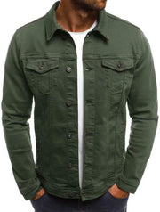 Men's Casual Classic Denim Jacket Slim Fit Fashion Jean Coat - Green