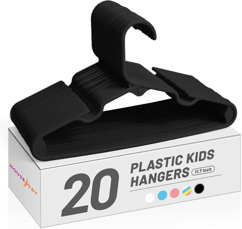 HOUSE DAY Kids Plastic Hangers for Closet, Children's Clothes & Baby Clothing - Ideal for Toddler and Child Pants, Coats, and More - Everyday Use (Colorful, 20 Pack)
