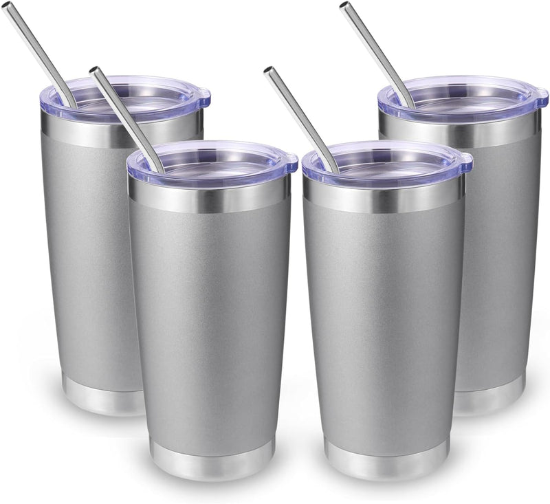 Volhoply 20oz Stainless Steel Tumbler with Lid and Straw,Double Wall Insulated Travel Iced Coffee Mug Fits Car Cup holder,Powder Coated Cups for Hot and Cold Drinks,Gifts for Women Men（White,1 Set）