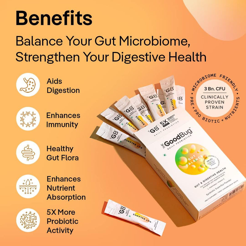 Gut Balance SuperGut Stick for Gut Health, Strong Digestion & Immunity Probiotics + Inulin + Vitamin C For Men & Women 3Bn CFU of Clinically Proven Strains 30 Days Pack