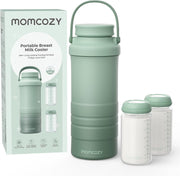 Momcozy 22oz Portable Breast Milk Cooler for Outdoor, Life Saver with 360 Total Cooling for 24 Hours, Larger Capacity Travel Breastmilk Chiller with 2pcs Baby Bottles for Breastmilk Storage, Green