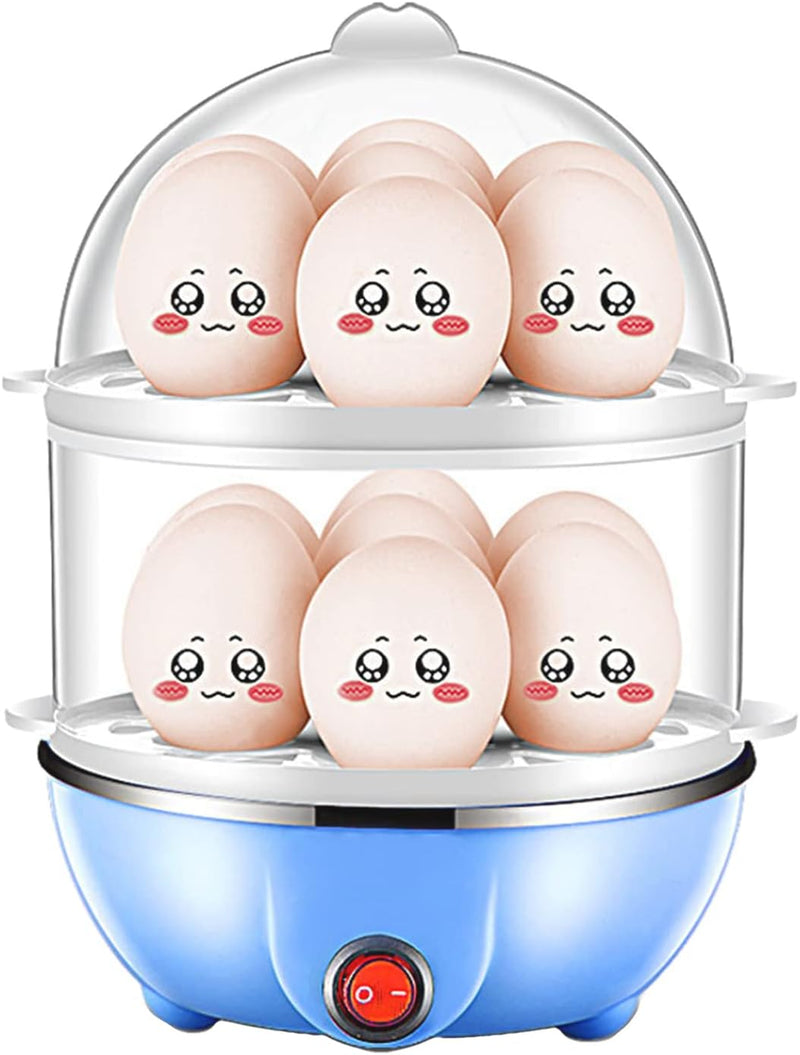 Morelian Double Layer Egg Cooker 14 Egg Capacity Hard Boiled Egg Cooker Anti-dry Electric Egg Boiler with 40mL Measuring Cup Steam Vegetables