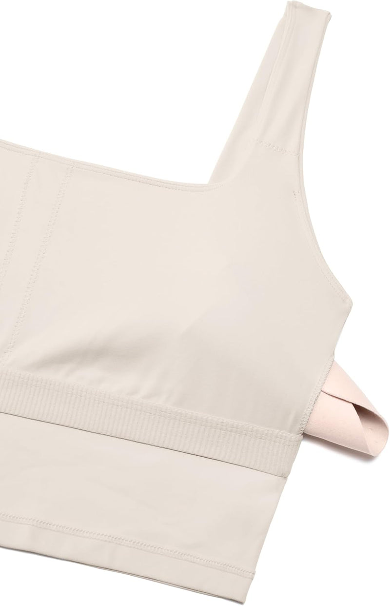 CRZ YOGA Butterluxe Womens V Neck Longline Sports Bra - Padded Workout Crop Tank Top with Built in Bra