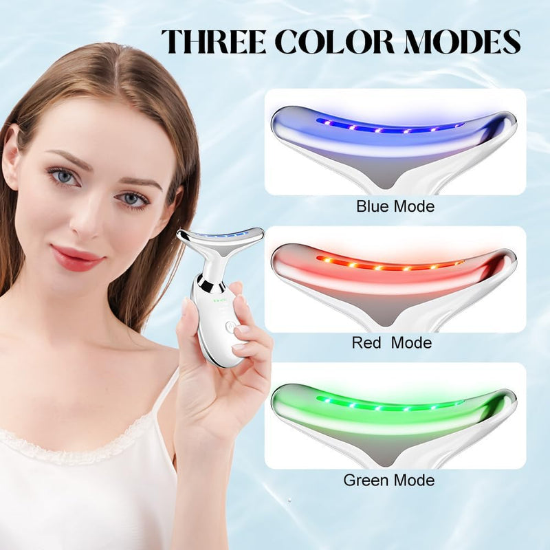 Neck Face Massager Face Sculpting Tool 3 Colour Modes and Vibration for Facial Massager for Double Chin - White