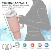 40 oz Insulated Tumbler with Handle and Straw, Insulated Travel Mug with Straw Cover, Stainless Steel Insulated Water Bottle,Dishwasher Safe, BPA Free Portable for Office Kitchen Travel (cream)