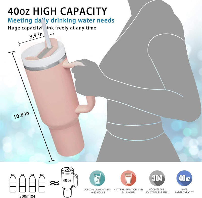 40 oz Insulated Tumbler with Handle and Straw, Insulated Travel Mug with Straw Cover, Stainless Steel Insulated Water Bottle,Dishwasher Safe, BPA Free Portable for Office Kitchen Travel (cream)