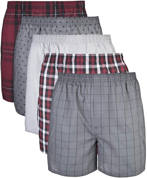 mens Woven Boxers, Multipack Boxer Shorts (pack of 10) - Mixed Red/Grey (5-pack)