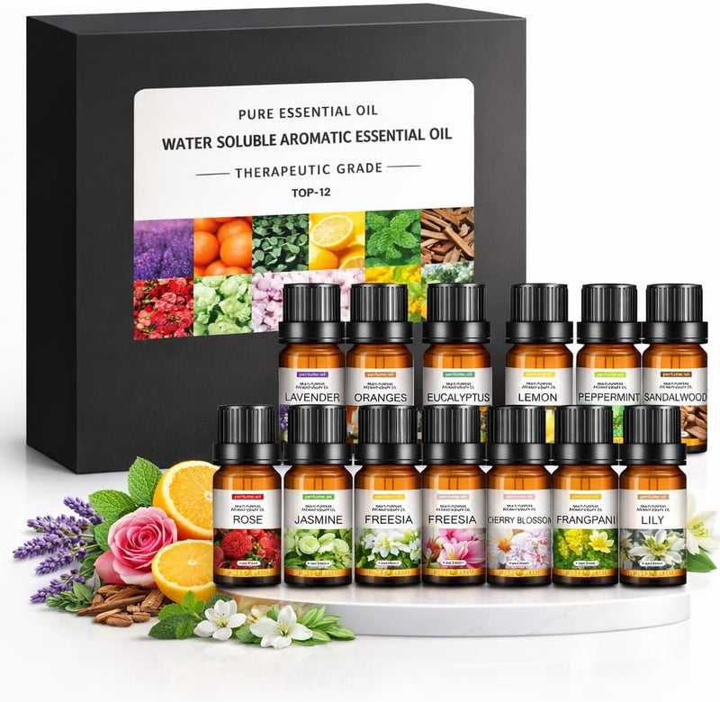 SKY-TOUCH Essential Oil Aroma Diffuser 700ml, Upgraded Aromatherapy Diffuser with 4 Timer and 7 Color Lights, Cool Mist Humidifier with Auto Shut-off Function, Diffuser for Home Bedroom Office - 12pcs Essential Oils Set