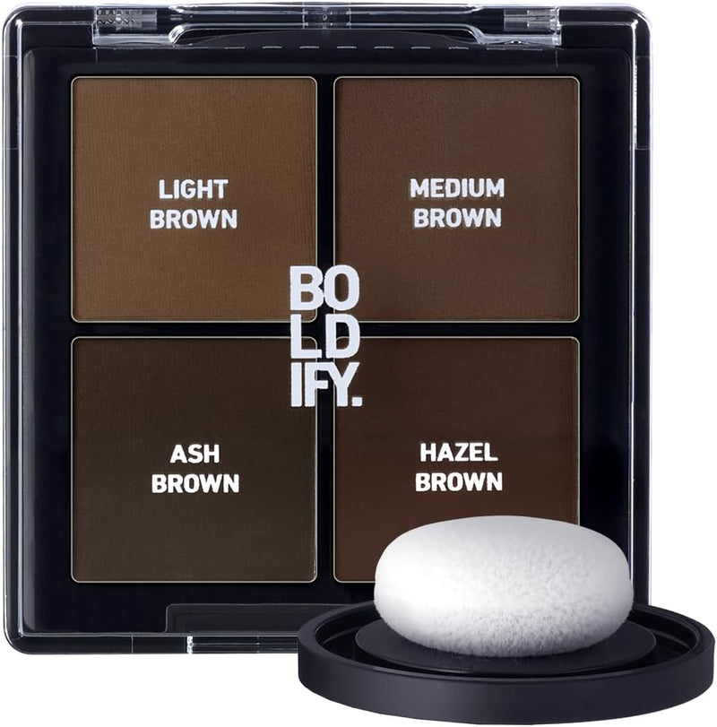 BOLDIFY Hairline Powder, Instantly Conceals Hair Loss and Fills In Receding Hairlines, and Wide Parts, Stain-Proof 48 Hour Formula for Hair & Beard, Root Concealer & Gray Hair Coverage (Medium Brown) - Light + Medium Browns