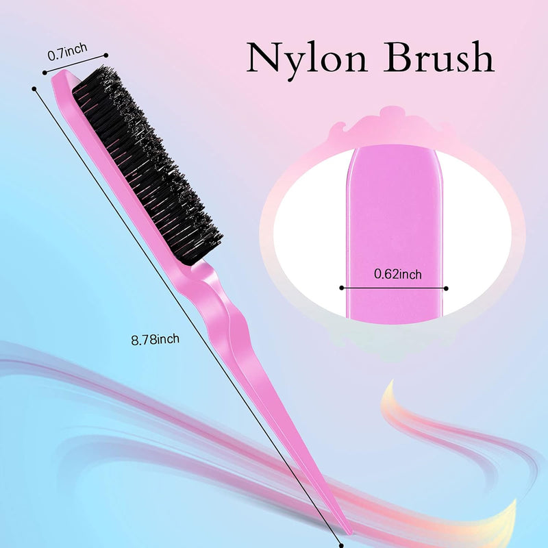 Geiserailie 3 Pcs Slick Back Hair Brush Set Bristle Brush Edge Control Teasing Comb for Women Black Hair(Black)