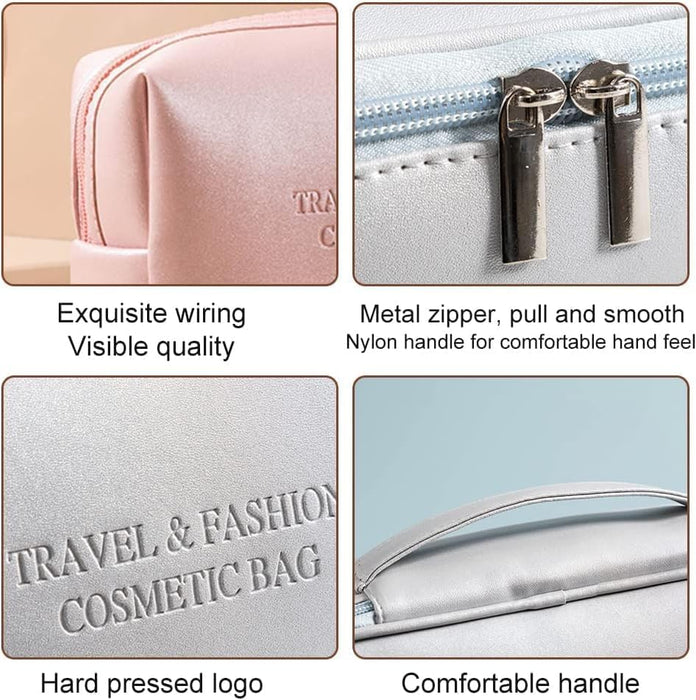 SYOSI 3 Pieces Makeup Bag, Cosmetic Bags, Pu Leather Large Make up Bag Organizer for Women and Girls Portable Waterproof Travel Toiletry Bag Pouch Travel Organizer Storage Cases (Leather Blue)
