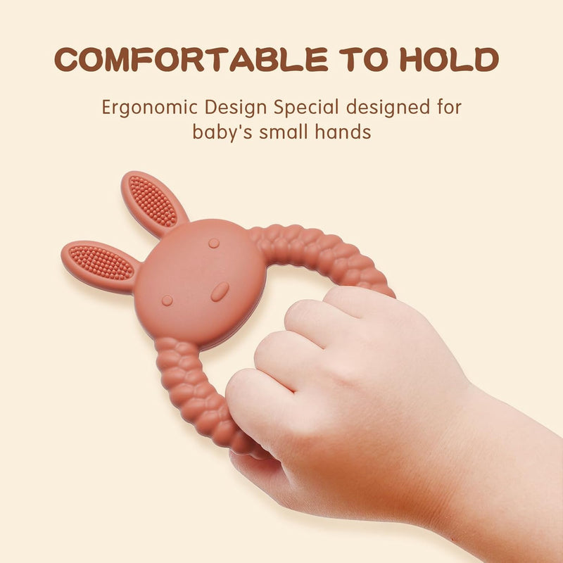 Teething Toys for Baby, Easy to Hold BPA Free Silicone Teethers,Rabbit Baby Teething Toy,Baby Toys for Babies 3 6 12 Months, Boy, Girl, Infant (Brown)