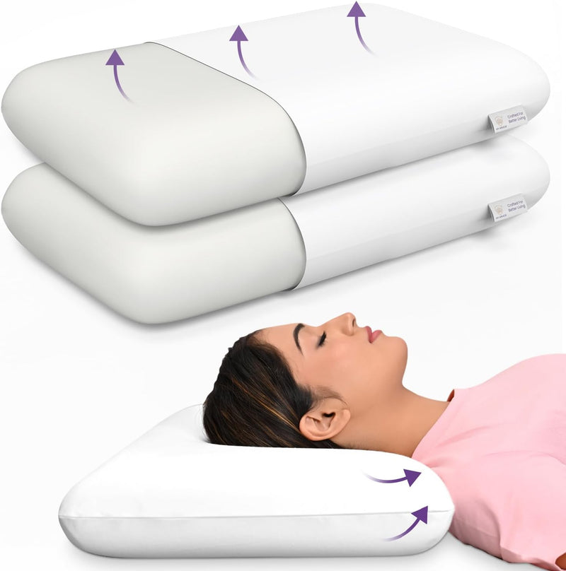 MY ARMOR Ventilated Cool Gel Memory Foam Pillows for Sleeping, Orthopedic Pillows for Neck Pain Relief (White Cover, Cool Gel Thin (pack of 1)) - Inner Cover Only King - 5 inches height (Pack of 2)