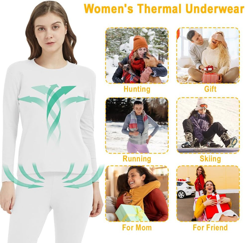Women Thermal Underwear Set,Ladies' Tops and Pants,Thickened with Velvet,Round Neck Thermal Underwear,Soft and Skin Friendly,Suitable For Daily Wear and Outdoor Sports Matching