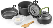 LIMOS 9-Piece Camping Cookware Set - Portable Lightweight Nonstick Aluminum Cooking Kit with Saucepan, Frying Pan, Kettle, Bowls & Utensils - Outdoor Camping Cooking Gear with Carry Bag