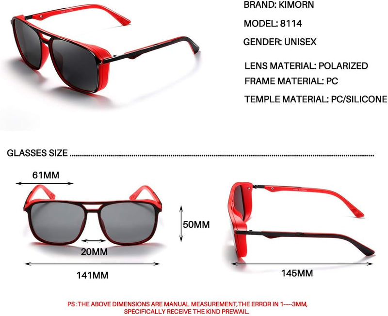 Kimorn Polarized Sunglasses For Men Square Frame Unisex Outdoor Sports Goggle Classic K0623