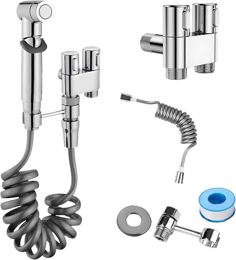 Gloserin Handheld Bidet Sprayer for Toilet,1-In-2-Out Dual Control Valve,Mini Toilet Faucet Sprayer Kit Butt Washer,Hand Shower Bidet Attachment for Washing Machine and Toilet (Black)