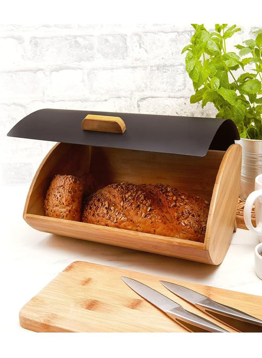 Bamboo Bread Box with Bread Slicer, Corner Bread Box for Kitchen Countertop, Bread Box for Homemade Bread with Window, Bamboo Bread Box for Kitchen Countertop, Pantry Counter Corner