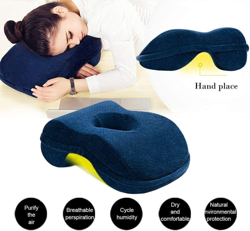 WOWSEA Soft Nap Donut Pillow, Ergonomic Memory Cotton Wedge Pillow for Sleeping, Slow Rebound Desk Nap Pillow (Slightly Hard) for Slender Ladies & Teenagers, Comfortable Washable Velvet Cover