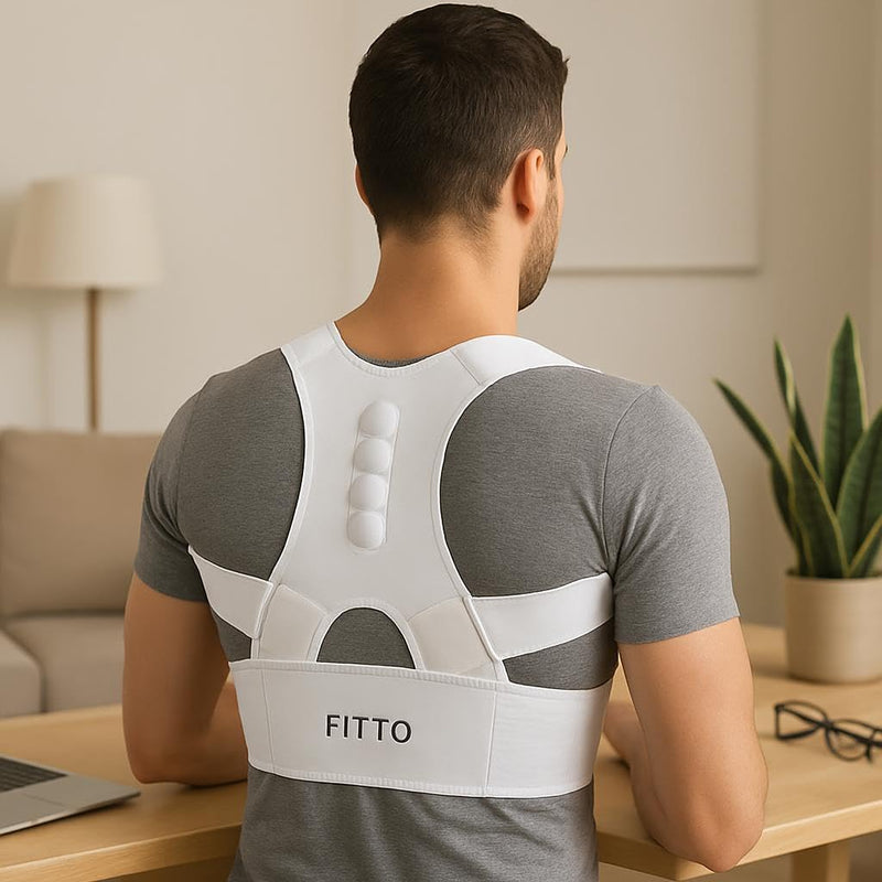 Fitto Full Back Shoulder Brace for Posture Correction Support - White