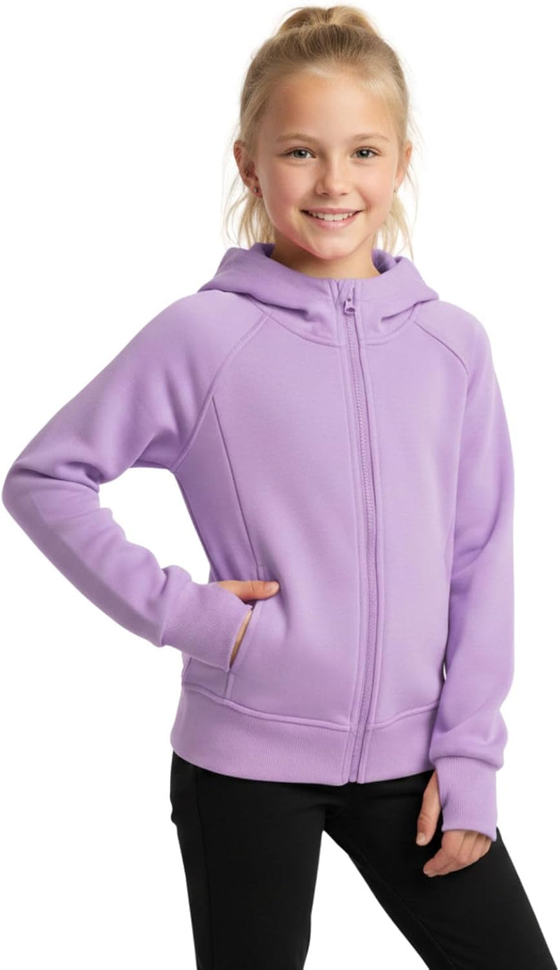 Teens Girls' Zip-Up Hoodie Sweatshirt Kids Long Sleeve Athletic Jacket with Pockets - Purple