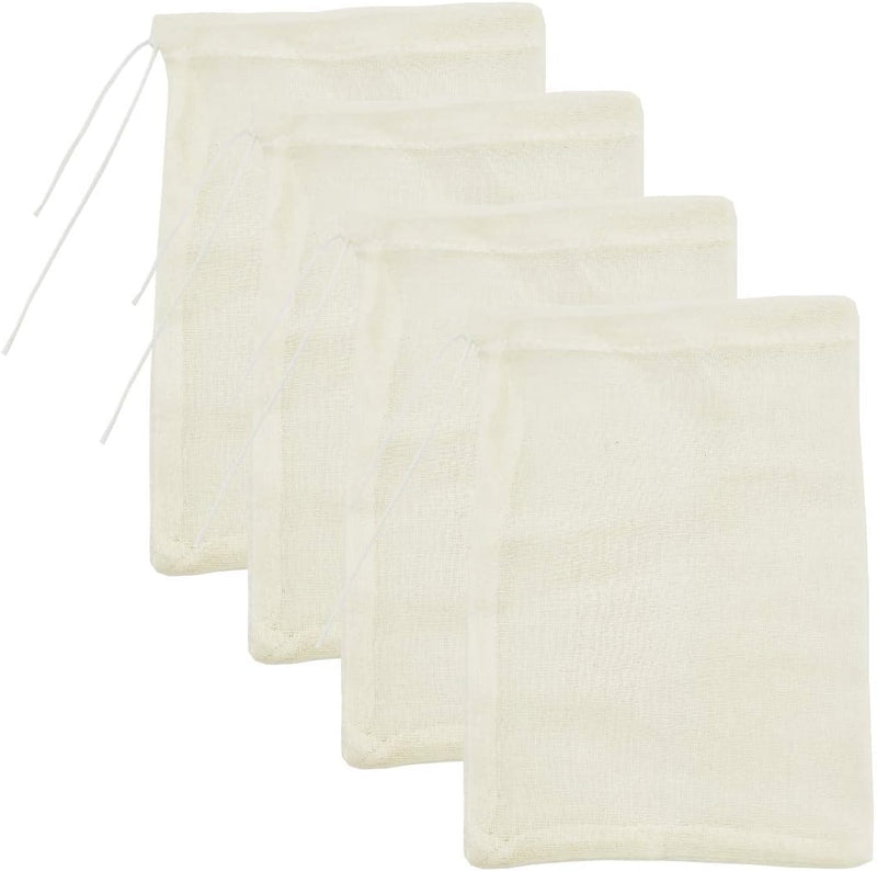 AUXIN,Cheesecloth Bags,Nut Milk Strainer,Cold Brew Bag,100% Organic Unbleached Cotton Muslin Cloth Bags,Reusable Yogurt/Coffee/Tea/Juice/Wine Strainer,Mesh Food Bags with Drawstring (X-Small,4 PACK) - X-Small,4 PACK