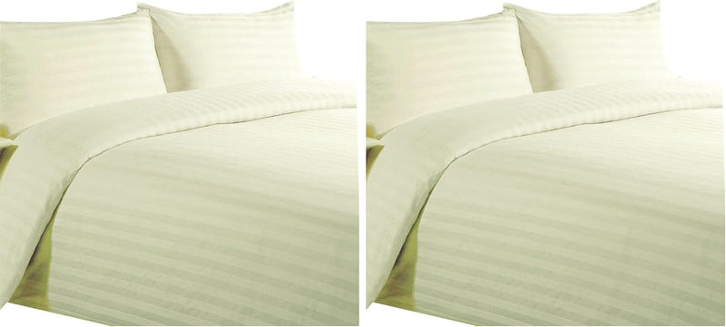 Easy Living Stripe 3Pcs Duvet Cover Set 220x240 cm with 2 Pillow Cases; White Size: Double - 160x220 (Pack of 2) Cream