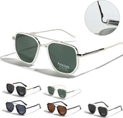 LIGOES TR90 Polarised Sunglasses Retro Square Flattop Sunglasses Double Bridge Full Frame UV400 Lens Glasses
