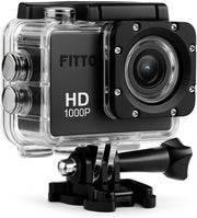 FITTO Sports Cam Waterproof Action Camera 1080P, Full HD 12MP Video Camera, 2-inch LCD, 140 Wide Angle Lens, 30M Underwater, Multi-Use Accessories