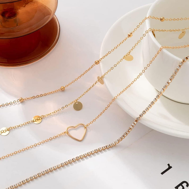 Metal Waist Chain for Women Girls Adjustable Body Link Belt Fashion Belly Jewelry 4 Pieces Belly Waist Chain, Summer Body Beach Jewelry for Jeans Dresses (Gold)
