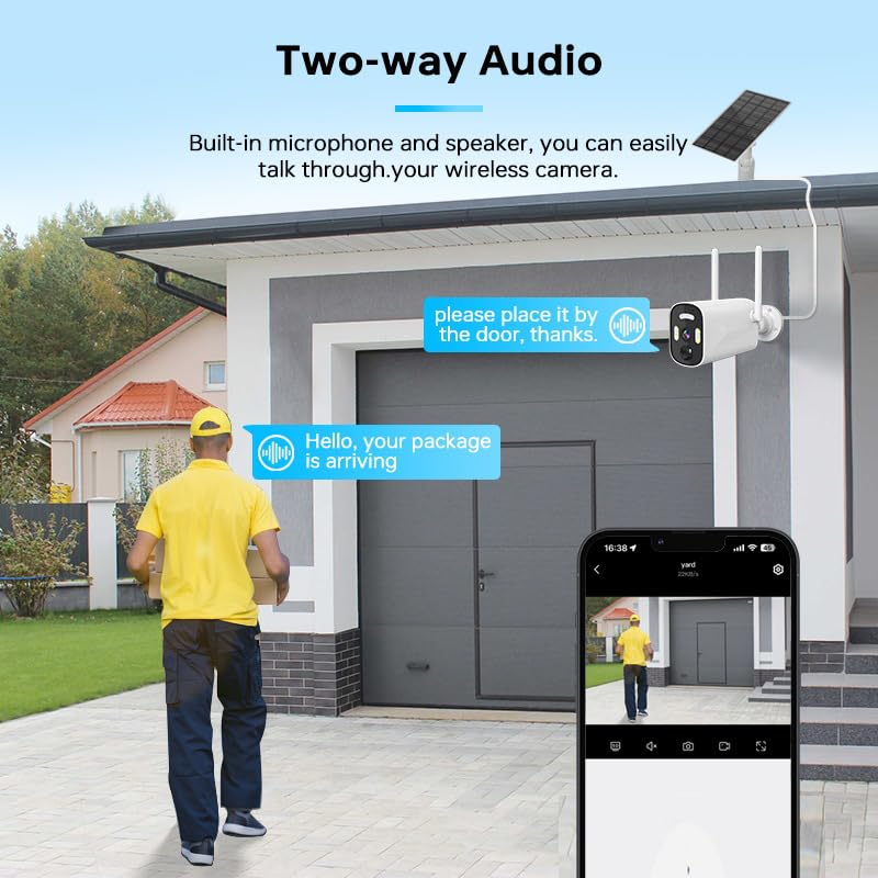 Skade 4MP Solar Security Camera Wireless Outdoor, Rechargeable Battery Powered Camera, 2.4Ghz WiFi Camera for Home Security, Motion Detection, 2-Way Talk, Color Night Vision, Cloud/SD, IP65 Waterproof