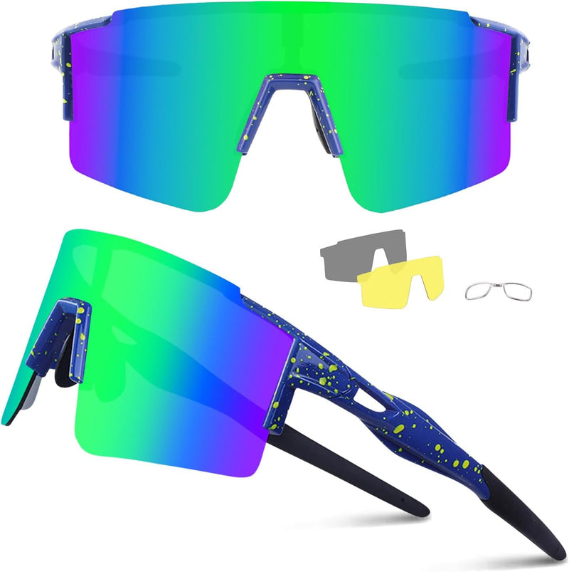 Ukoly Cycling Sunglasses for Men Women with 3 Interchangeable Lenses, Polarized Sports Sunglasses, Baseball Sunglasses