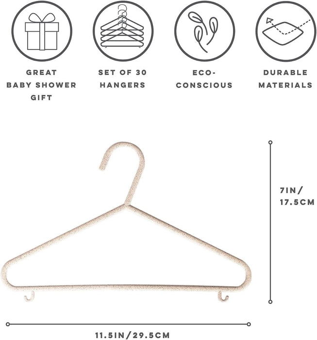 3 Sprouts Baby Wheat Straw Plastic Clothes Hangers - Pack of 30 - Speckled Gray