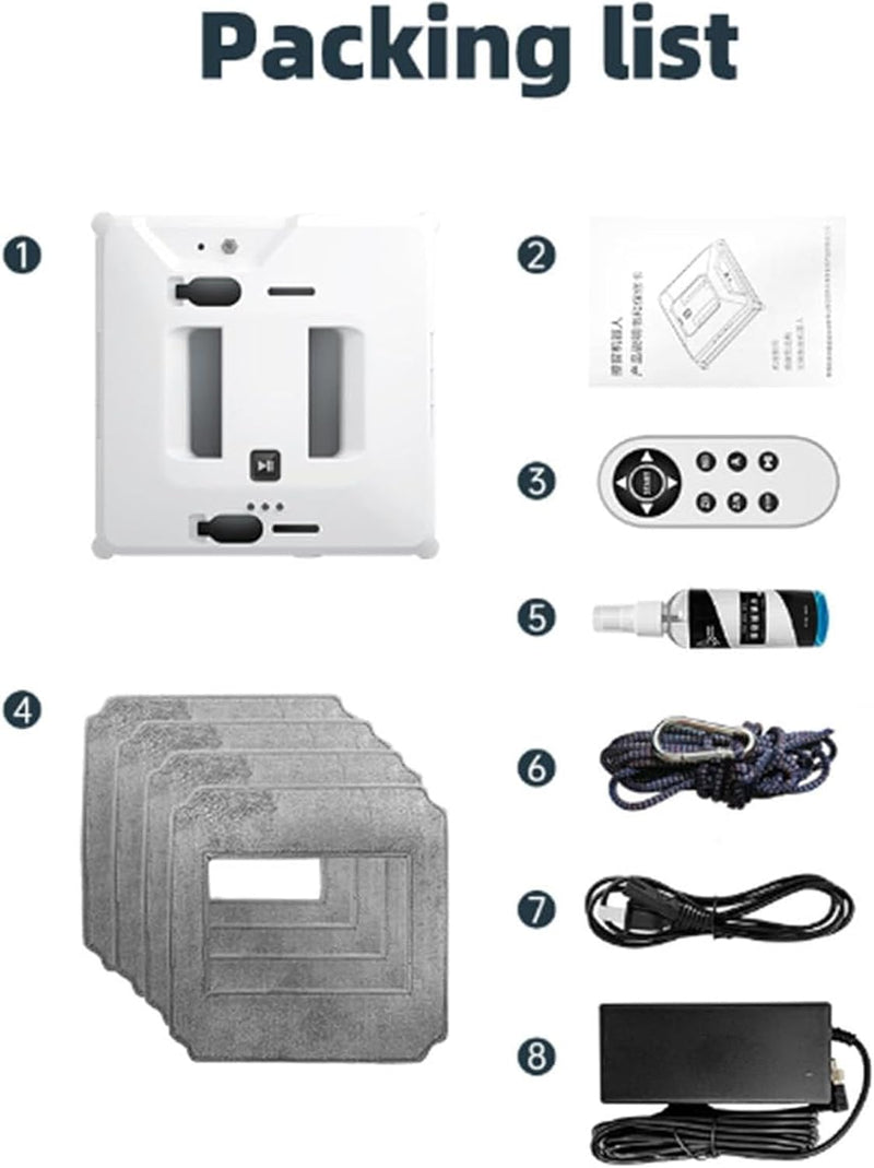 Smart Window Cleaner, Window Cleaning Robot with 3 Automatic Cleaning Modes Glass Cleaning Robot 3000pa Suction Power Window Cleaner Window Cleaning Device for High-Rise Glass Cleaning