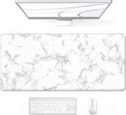 Auhoahsil Desk Pad, XXL Large Mouse Extended Gaming Mousepad, Cute Mat for Women, Big Office Accessories Pad Computer Keyboard and Laptop, 35.5 x 15.7 Inch, Pretty Pink Flowers, Girly Flowers - 50 Simple White Marble 35.5L x 15.7W inches