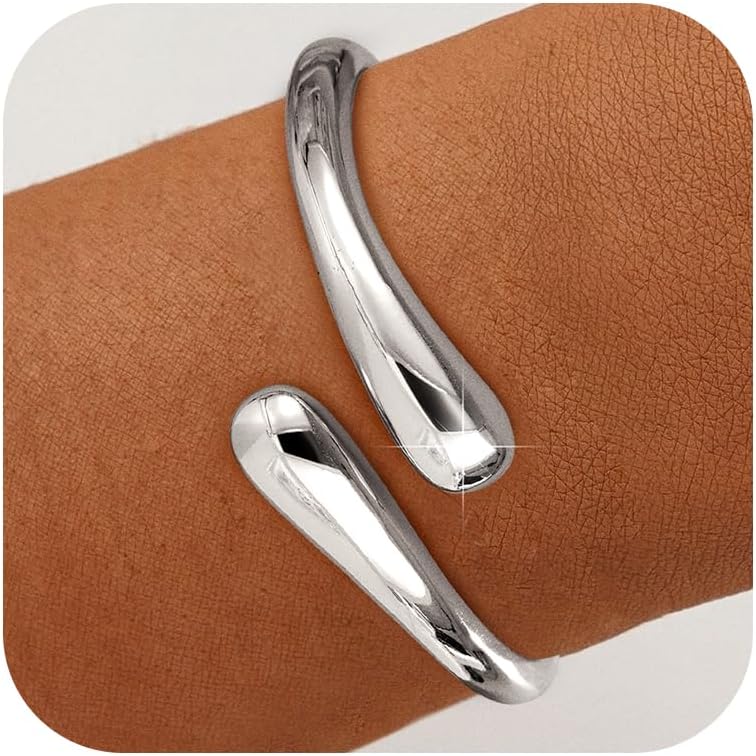 Gold Bracelets for Women Trendy - 18K Really Gold Filled Bangle Bracelet Chunky Adjustable Twist Cuff Gold Bracelet Non Tarnish Waterproof Jewelry for Women Gifts - Silver