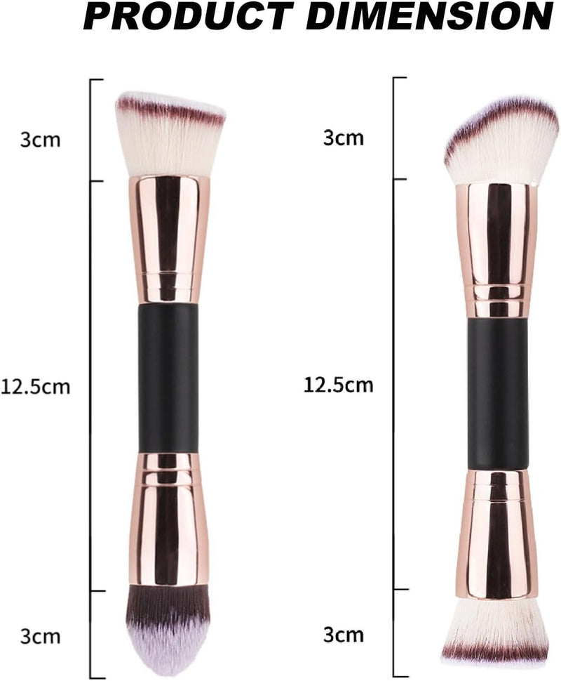 WuqWik 2Pcs Foundation Makeup Brush, Flat Angled Rounded Taperd Flawless Foundation Concealer Brush, Double Ended Makeup Brushes for Liquid Cream Powder Blending Buffing Concealer