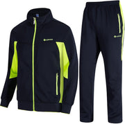 Men's Tracksuit, 2-Piece Set, Casual, Athletic Sweat Suit with Full Zipper, for Jogging, Warm-Up - 01 Navy+fluorescent Green