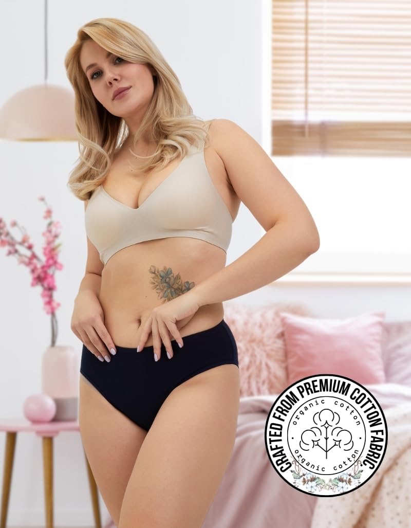 ALYA UNDERWEAR Premium Underwear for Women, Mid Rise Women’s Knickers, Breathable Organic Cotton Panties for Women, Comfortable Ladies Knickers