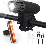 SKY-TOUCH USB Rechargeable Bike Light Set 320 Lumens Powerful Front and Rear Bike Accessories for Night Riding, Cycling Rear Headlight Reflectors for Kids, Road, Mountain Bike, Black