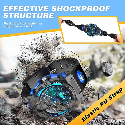 Kids Watch,Unisex Kids Watch for 3-15 Year Old Boys,Digital Sport Outdoor Multifunctional Chronograph LED 50M Waterproof Alarm Calendar Analog Watch for Children with Silicone Band