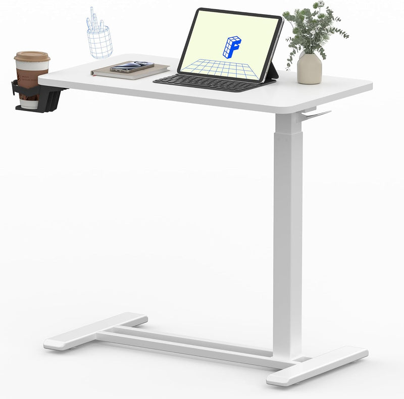 Mobile Standing Desk with Wheels Pneumatic Laptop Desk Rolling Computer Cart Movable Height Adjustable Small Sit Stand Desk Computer Workstations Home Use27.6" W x 15.7" D,White - 28x16 White