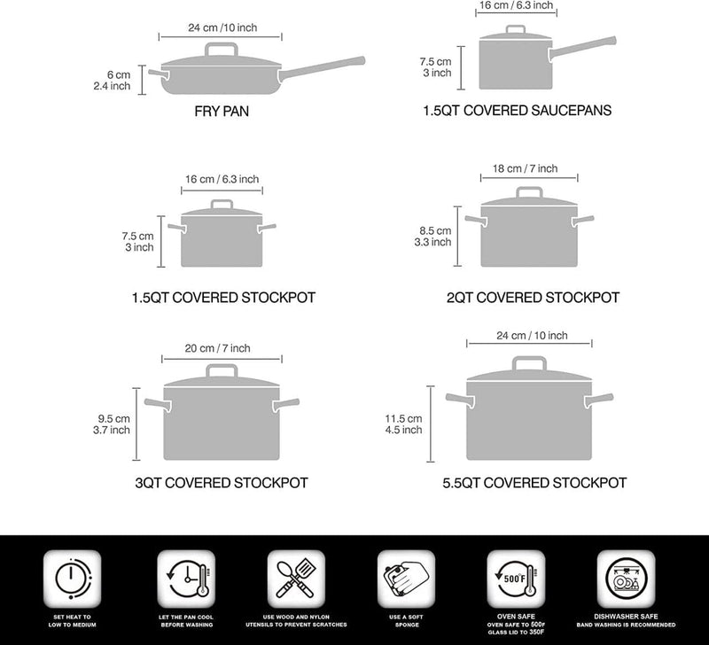 Wilson by Cuisine Art Stainless Steel 12-Piece Cookware Set - Casserole, Saucepan, Fry PanCooking set Heavy Duty With Stainless Steel Handle Gas, Stovetops Compatible For Family Meals