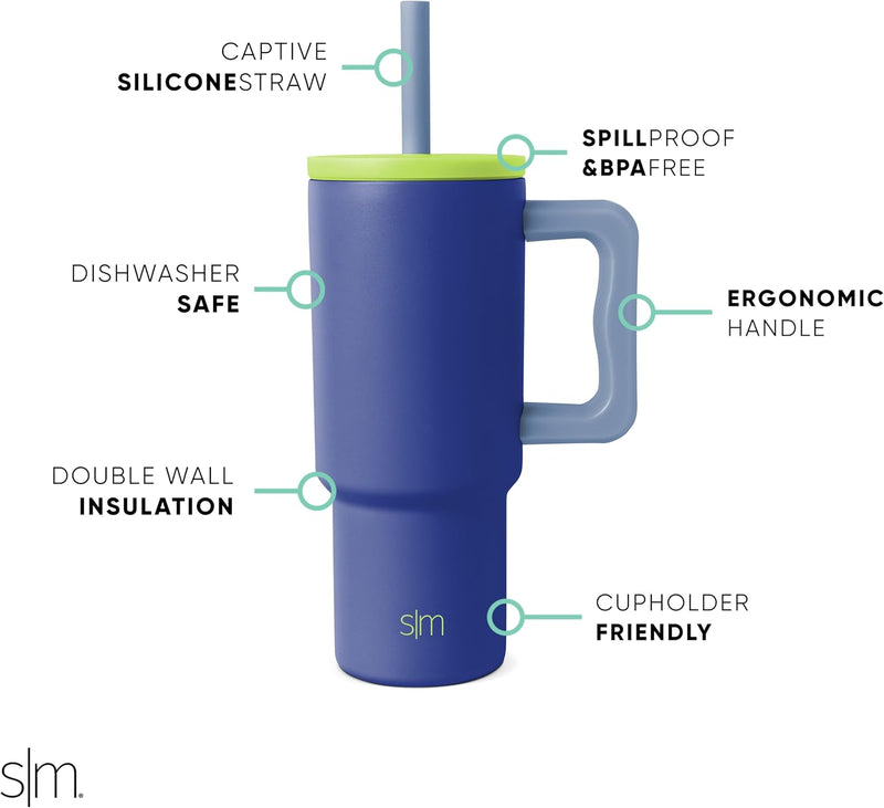 Simple Modern Kids 24 oz Tumbler with Handle and Silicone Straw Lid | Spill Proof and Leak Resistant | Reusable Stainless Steel Bottle | Gift for Kids Boys Girls | Trek Collection | Asteroid