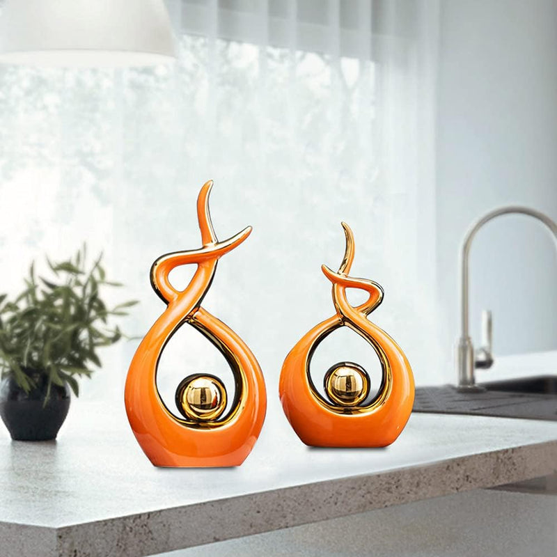 Norrclp Home Decor Modern Abstract Art Ceramic Statue Table Decorations for Dining Room Living Room Office Centerpiece, Green and Gold