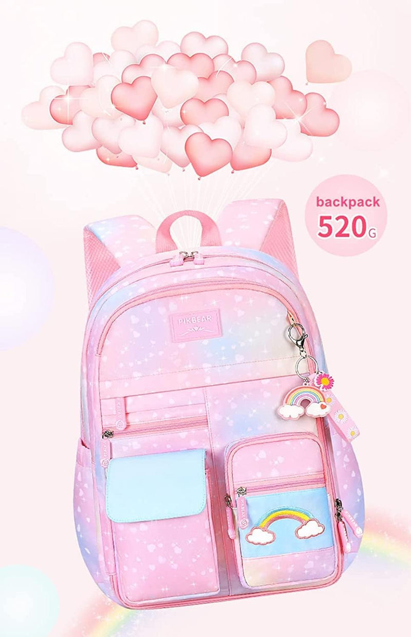Girls Backpack, Backpack for Girls, Kids Backpack with Compartments Elementary School Bag For Girls, Cute Student School Bag, School Backpack for Girls - Pink