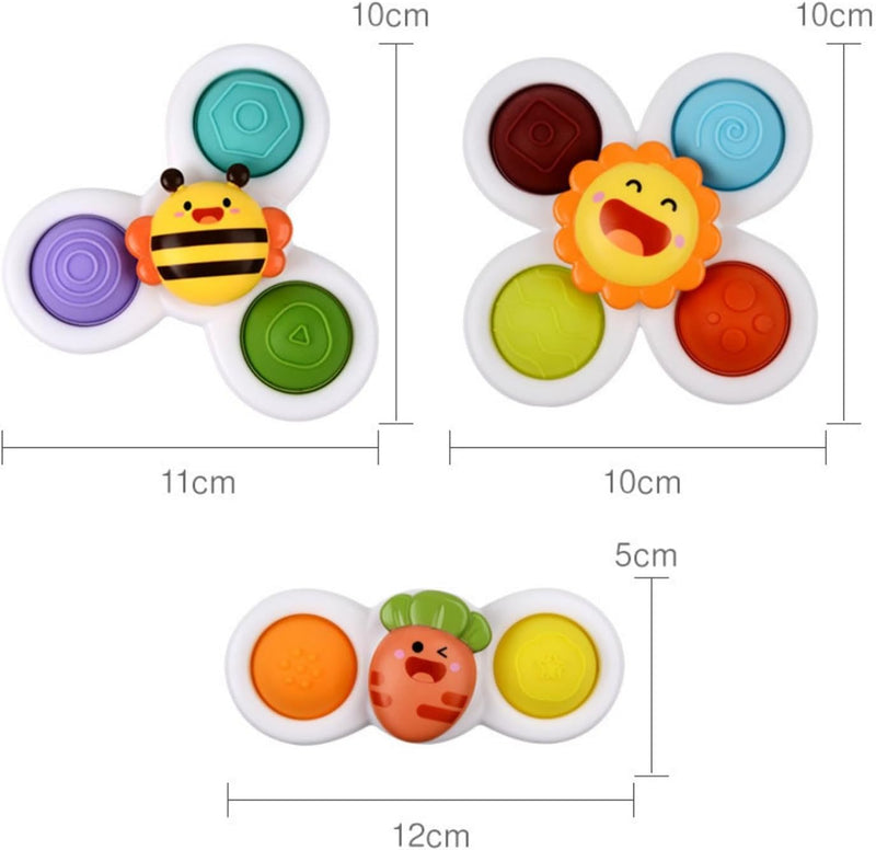 SKY-TOUCH 3PCS Suction Cup Spinner Toys for Toddlers 12M+, Pressable Baby Sensory Fidget Bath Toys, Stress Relief Toys with Strong Suction for High Chair, Car Window, Travel, Fine Motor Skills