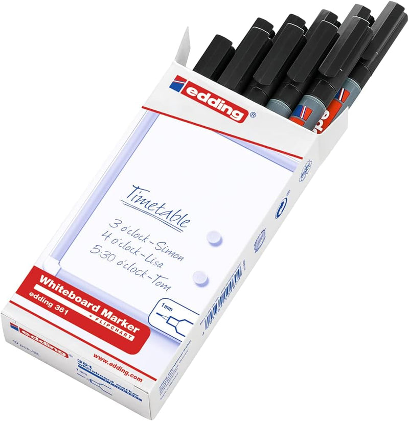 Edding E-361 Fine Tip Board Marker 10-Piece Set, Black