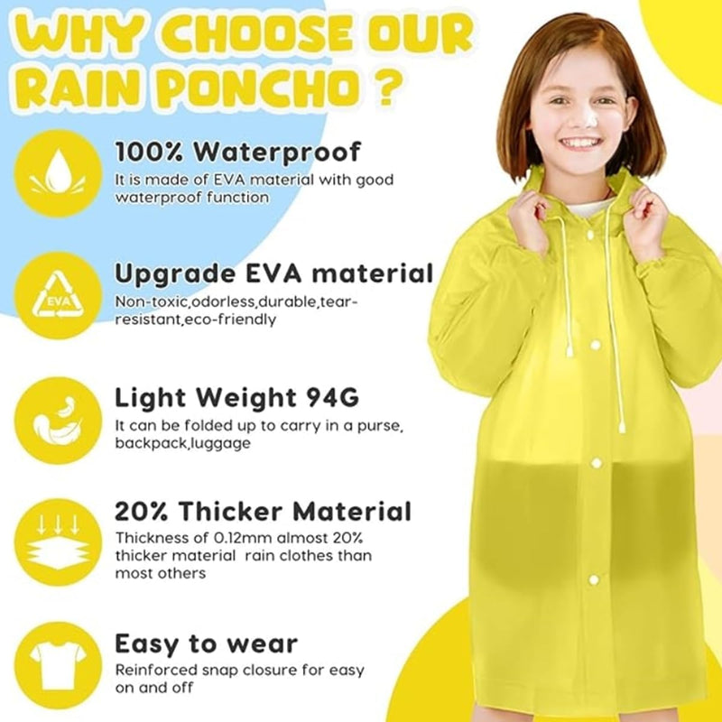 2 Pcs Children's raincoats Reusable Kids Rain Jacket Hooded Rain Poncho Kids Raincoat Rain Suit for Boys Girls - Yellow