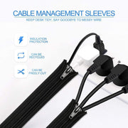 IBAMA 2 Pcs Cable Management Cable Sleeve 50.8cm/20-inch Each Flexible Cable Cord Organizer Wrap Cover with Zipper for TV/Computer/Home Entertainment(Black)